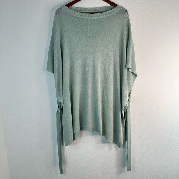 J. Jill Linen Blend Knit Poncho Womens One Size Teal Coastal Beach Lagenlook - Picture 1 of 8